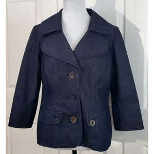 Tribal Womens Blue Denim Jacket 3/4 Sleeve 3 Button Single Breast Coat Sz 8 EUC